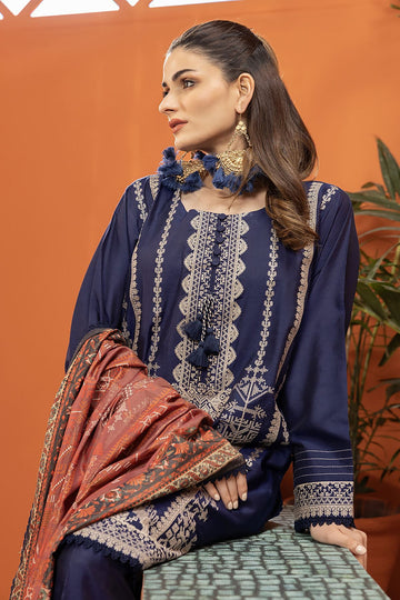 Khaadi Dull Raw Silk | Embroidered | Fabrics 3 Piece BDS240103 Navy Online Shopping